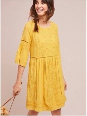 Anthropologie Embroidered Peasant Dress